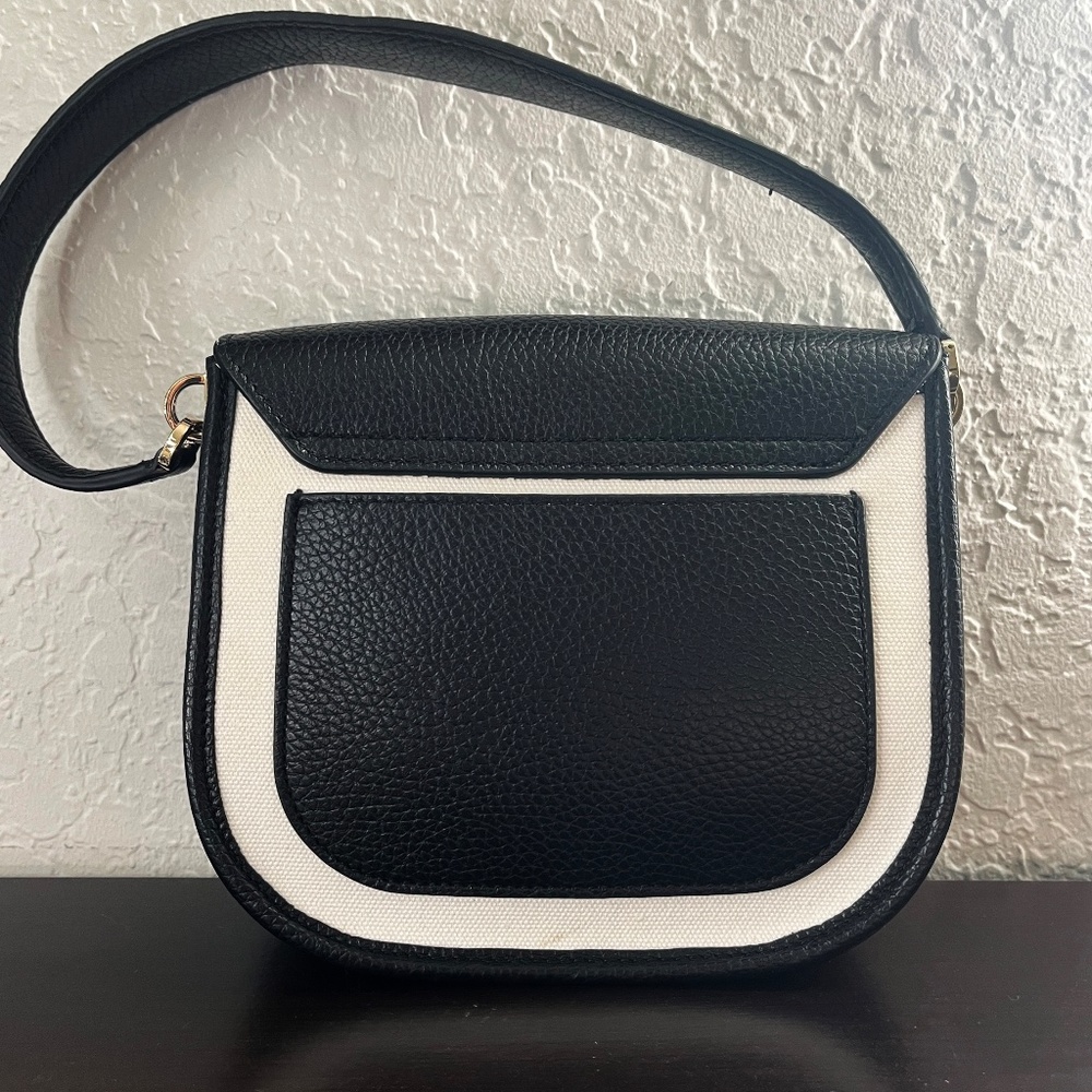 Black and White Crossbody Shoulder Bag with Gold Accent - Picture 10 of 11
